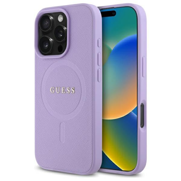 CG Mobile Guess GUHMP16LPSAHMCU Coque pour iPhone 16 Pro 6,3" Violet Logo Classique Saffiano