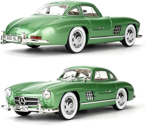Image of Benz 300 SL Classic Car Model Zinc Alloy Pull Back Toy Car with Sound & Light, for Kids, Boys & Girls, Ages 3+ (Green)