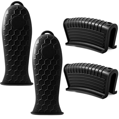 Bonsicoky 4 Pieces Silicone Hot Handle Holder Sleeve Set - Non-Slip, Heat Resistant Covers for Cast Iron Cookware - Perfect for Frying Pans, Casseroles, and Large Pots - Black