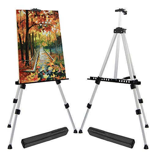 66 Inch Reinforced Display Artist Easel Stand, Metal Tripod Art Easels Adjustable Easel for Painting Canvas Height from 21 to 66 Inches for Tabletop Easel, Floor Painting, Displaying & Drawing, 2 Pack