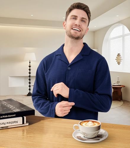 Image of DAVID ARCHY Mens Pajamas Set Ultra-Soft Sleepwear Classic Notched Collar Top & Bottoms Loungewear with Pockets