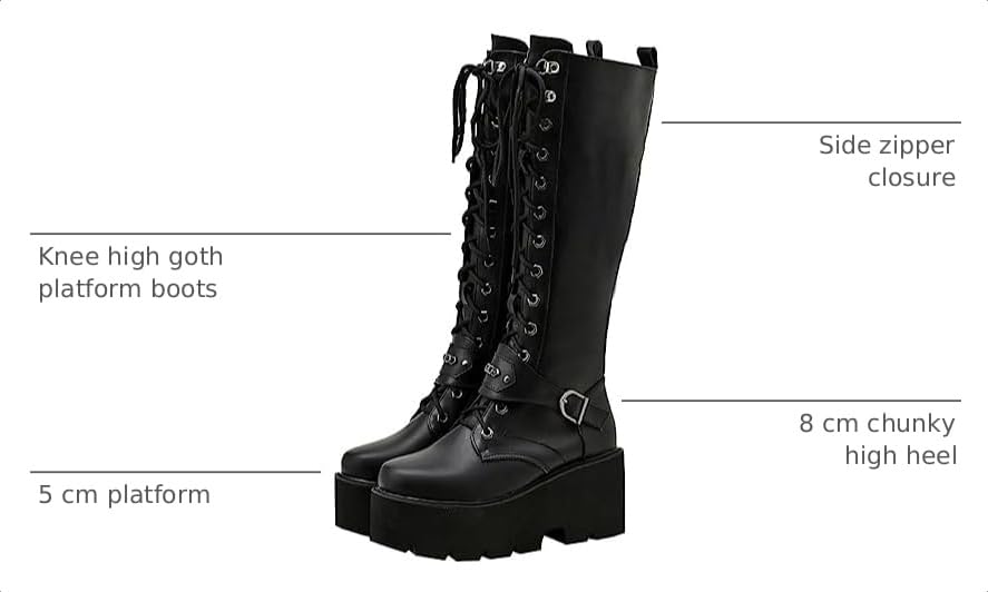 Image of Parisuit Women's Knee High Goth Platform Boots Lace Up Combat Boots