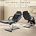 KIIUMI Facial Tattoo Chair Hydraulic Lash Esthetician Bed for Client, Beauty Barber Massage Table with Rolling Stool, Adjustable 360° Swive 3-Section Artist Spa Salon Chair Equipment, Black
