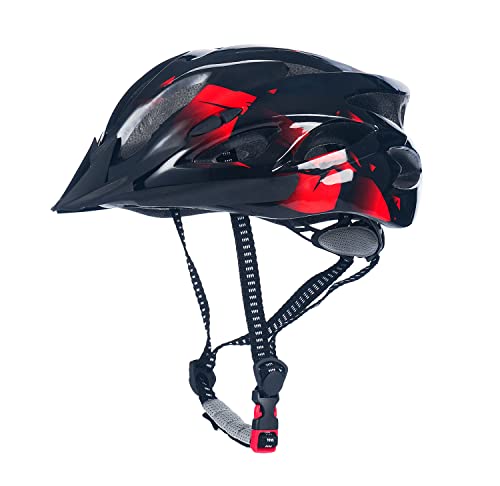 自転車ヘルメット ASTM安全規格CPSC&CE認定済み 大人用 サイクルヘルメット 超軽量 18穴通気 高剛性 耐衝撃 ヘルメット 流線型 男女兼用 通勤通学 サイズ調整可能「頭囲:57-62cm」 (黒&赤)