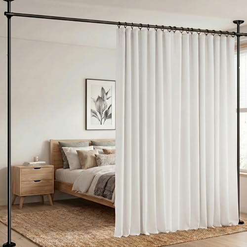 Image of hoeflife Room Divider Curtains Blackout Floor to Ceiling Curtain with Hook Wall Mount Sliding Door Curtains Ceiling Mount Extra Wide Curtain Wall Divider for Room Separation(Greyish White,W100xH84in)