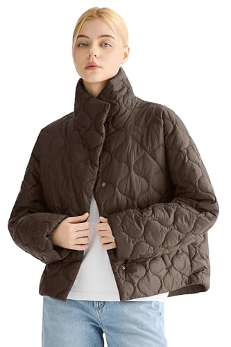 Orolay Womens Oversized Quilted Jacket Cropped Puffer Coat Spring Lightweight Casual Short Outerwear with Pockets Cocoa Small