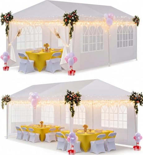 Image of HOTEEL 10x30 Canopy Tent Pop Up Canopy with 8 Sidewalls Party Tent Outdoor Canopy UPF 50+ Windproof Waterproof Wedding Party Tents for Parties Canopy Gazebo with Roller Bag & 4 Weights,Grey