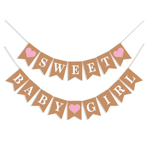 Sweet Baby Girl Banner, Paper Baby Shower Banner for Girl, Kraft Style Welcome Baby Girl Garland Sign, Baby Girl Shower Decorations, Baby Sprinkle Decorations for Girl, It’s a Girl Party Decor
