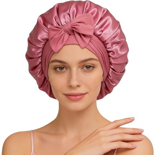 Silk Bonnet for Sleeping, Adjustable Satin Bonnets with Tie Band, Women Sleep Cap for Curly Hair...