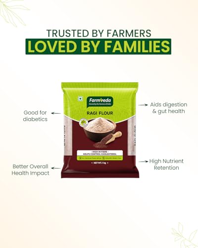 Image of Farmveda Ragi Atta- 3 Kg | 100% Natural Finger Millet Flour /Nachni Atta | Gluten-Free | Rich in Calcium & Iron