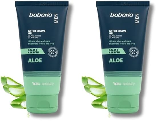 Babaria - After Shave Gel, Gel Después del Afeitado, Refrescante, Hidratante y Calmante, Contiene Aloe, Apto para Todo Tipo de Pieles, Hombre, Vegano - 150 ml (Paquete de 2)