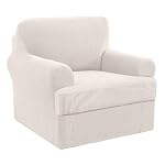 H.VERSAILTEX Stretch Slip Covers for Armchairs Chair Slipcovers for Living Room Armchair Furniture Cover Suit for T Cushion/Box Cushion, Spandex Jacquard Fabric Small Checks(Armchair-Standard, Ivory) - Image 3