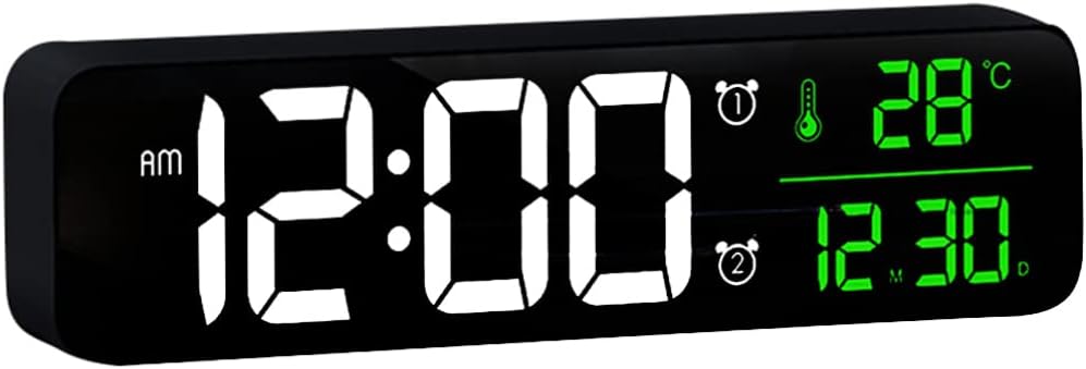 Wakauto Digital Alarm Clock for Living Room Office Bedroom Decor LED Electronic Clock Date Temp Display Modern Desk Clock Automatic Brightness Black