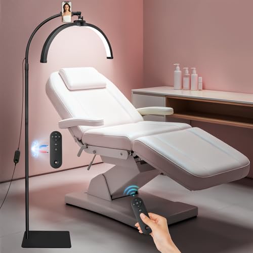 CGBE Halbmond Wimpern Lampe für Wimperntechnik: Faltbare LED Kosmetiklampe mit 360 Drehbarer Lichtkopf - Höhenverstellbar Dimmbare Stehlampe mit Handyhalter für Wimpernverlängerung Tattoo - Schwarz