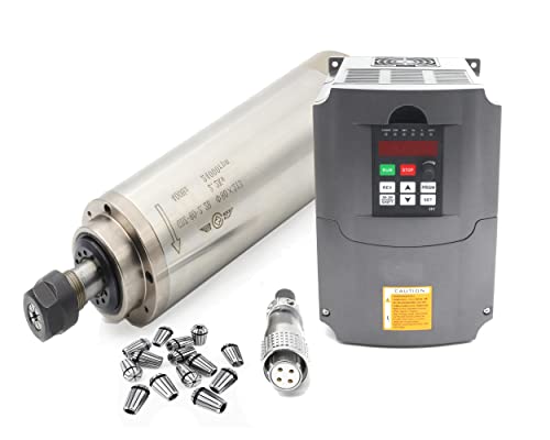 RATTMMOTOR 110V Water Cooled Spindle Motor 2.2KW 80mm CNC Spindle Motor ER20 24000RPM 400HZ+2.2KW VFD Drive 110V Inverter Converter Spindle Motor Speed Controller+ER20 Collets for CNC Router Machine