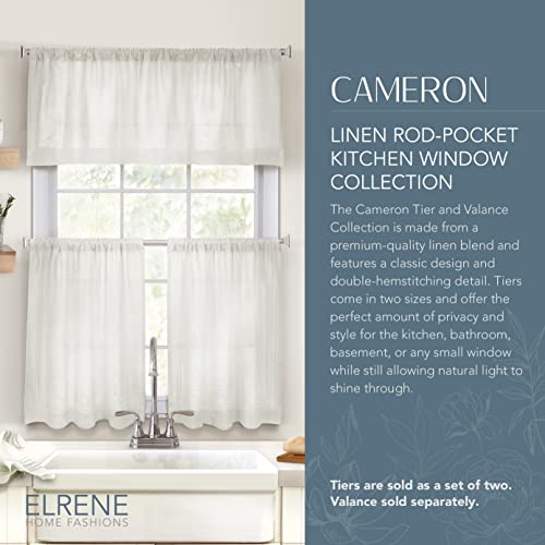 Elrene Home Fashions Cameron Linen Tier Curtains, 30" W x 24" L Each (Set of 2 Tiers), White, W 30" x L 24" (2 Panels) - Image 2