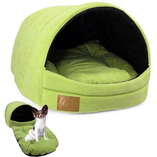 Odolplusz Hundehütte Hundehöhle Hundebett Hundehaus S M ([ M ] 36 x 49 x45 cm, Grün)