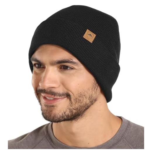 Tough Headwear Winter Beanie Knit Hat for Men & Women - Merino Wool Ribbed Cap - Warm & Soft Stylish Toboggan Skull Caps for Cold Weather - Basic - Black