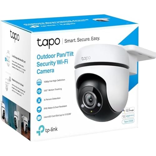 TP-Link Tapo 1080p Pan/Tilt Outdoor Wired Security Wi-Fi Camera, 360° Visual Coverage, Up to 98ft Night Vision, Motion/Person Detection, Physical Privacy Mode, Works w/Alexa &Google Home(Tapo C500)