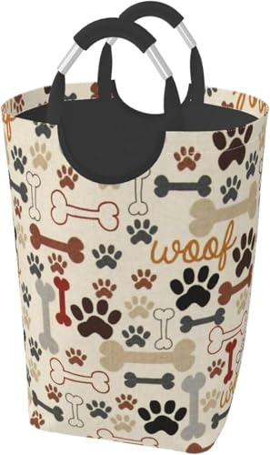 汚れた服のかご 汚れた服 犬の足跡と骨 洗濯物用かご 撥水加工 大容量布製雑貨収納ボックス 雑貨 おもちゃ収納バッグ 寝室、洗濯室、 キャラクター かわいい 円型