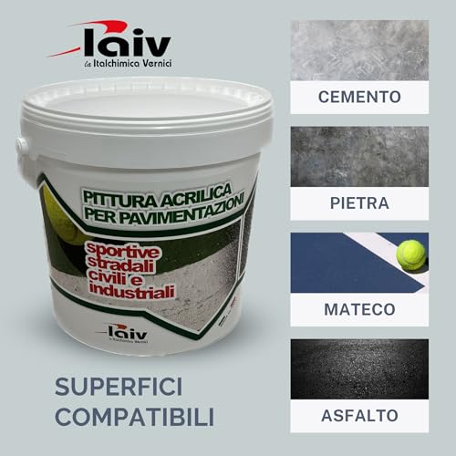 Laiv Pittura Acrilica Versatile Per Pavimentazioni Sportive E Stradali Ideale Per Esterni E Interni Resistente A Condizioni Climatiche Estreme (Grigio, 4 Litri) - 7