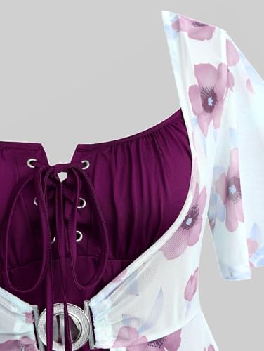 Image of ROSE GAL Rosegal Plus Size Women Sundress Set Flutter Sleeves Floral Dress and Lace-up Cami Dress