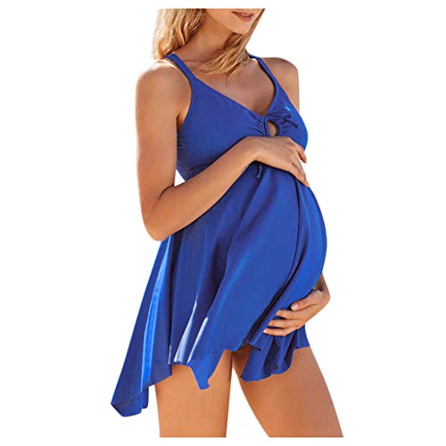 TYTUOO Moda mujer embarazada falda trajes de baño dos piezas playa nuevo Palin Cruz maternidad Tankini conjunto, A-azul, S