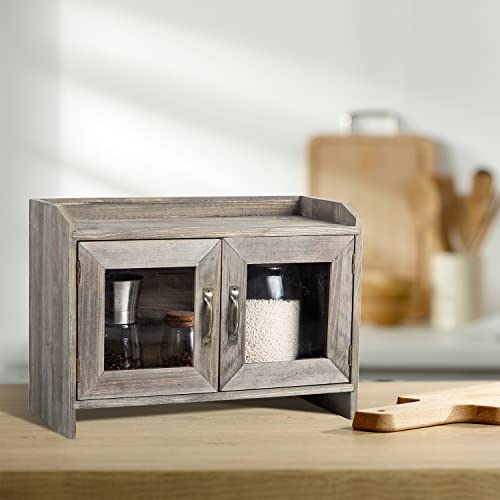 Exoliry Rustic Stone Gray Wood Counter Top Storage Cabinet Organizer Shelf Glass Window Doors Wooden Caddy Kitchen Bathroom Tabletop Vanity Chest Antique Farmhouse Style Mini Closet Box Rack Home #TOP1