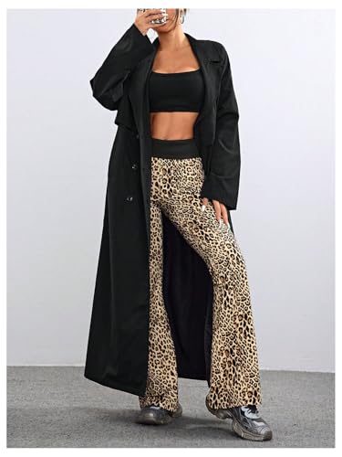 MakeMeChic Women's Leopard Print High Waisted Bell Bottom Flare Pants Y2K Trousers3