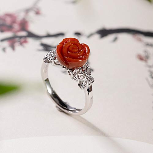Bague réglable pour les femmes S925 agate rouge, bijou unique fait à la main rose