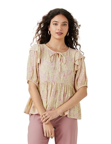 Amazon Brand - Eden & Ivy Women's Relaxed Fit Blouse (ENI-AW23-WTOP-101_Lime XS)