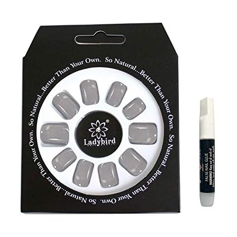 Press on Nails Short Square Fake Nails - Melayous 24 Pcs Glossy Nails Glue on Nails Stick on Nails, Full Cover Artificial Acrylic Nails False Nails with Glue for Women and Girls (Dark Gray) Cover