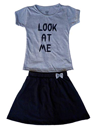 Image of Twis Fab Cotton Hosiery Baby Girl's Fashion Printed T-Shirt Top and Skirts Set for Girl Grey + Black