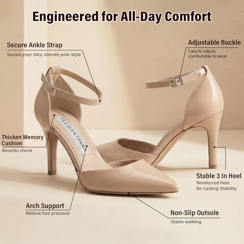 Image of ELEGANTPARK Pointed Toe Heels for Women, Satin Wedding Evening Dress Shoes | Adjustable Ankle Strap, 3 Inch Stable High Heel Pumps for Women, Bridesmaid, Wedding Guest, Reception, Prom, Evening Events