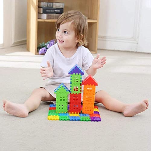 Image of Gambit Bulid Structures Interlocking Play Mat Building House Blocks Set (72 Pieces) Smart Activity Fun and Learning Train Blocks for Kids - Multi-Color