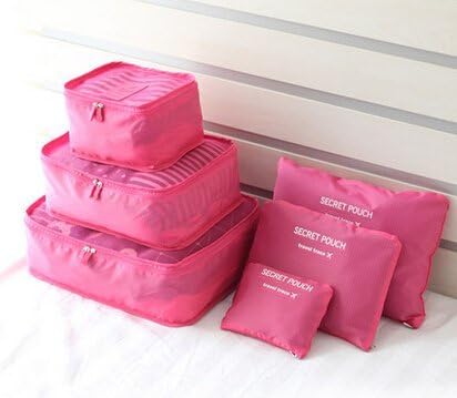 AMLife 6PC Value Set Multi-Functional Portable Travel Luggage Suitcase Clothes Underwear Packing Cubes Organizer Storage Bag Pouch (Rose Red)