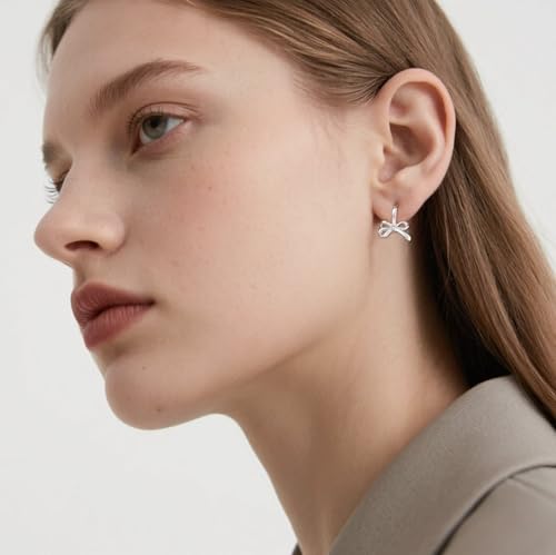 SLUYNZ 925 Sterling Silver Bow Hoop Earrings for Women Teen Girls Bow Ribbon Huggie Earrings4