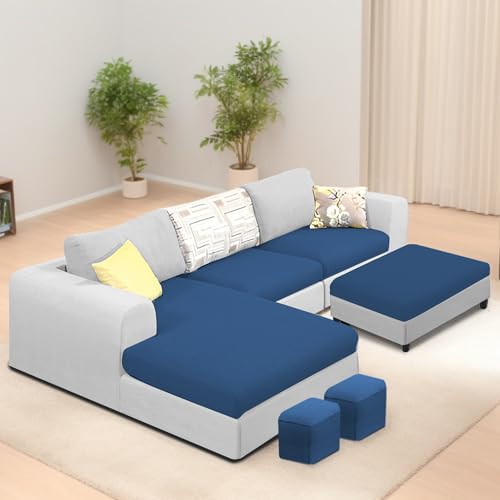 Image of Koza LHS 4 Seater L Shape Sofa Set with Center Table for Living Room (Blue Grey Fabric) Premium Fabric Sofa