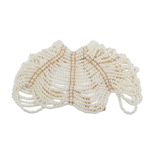 Florate Pearl Body Chain for Women White Bead Mesh Cover Up Top Shoulder Shawl Statement Necklace Jewelry Costume (N1399) by Florate - Image 6