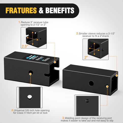 Image of Nilight Trailer Hitch Receiver Adapter Reducer Extender Converter Sleeve Set 3 to 2-1 /2 or 2-Inch and 2-1 /2 inch to 2 inch Receiver Hitches Towing Accessories for RV Truck Bike Rack and Cargo Carriers