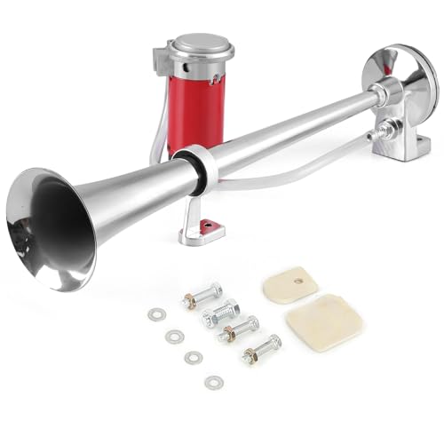 Rupse Klaxon Camion 12v Blanc Zinc Tube 450mm Longueur Trompette Tracteur Corne 150db 12V Haut Parleur de Voiture Camions Motos et SUV (Argent)