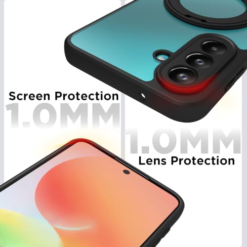Image of RIGGEAR Shockproof Sleek Hybrid Armor 360 Rotating Magnetic Ring Stand Back Cover Case Compatible with MagSafe Accessories for Samsung Galaxy M47 5G (Clear PC + Black TPU Bumper)