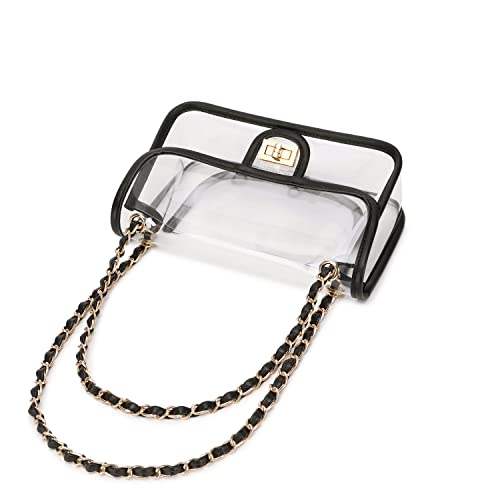 Image of Womens PVC Clear Purse Handbag with Chain Stadium Approved Clear Bag See Through Bag for Working and Concert