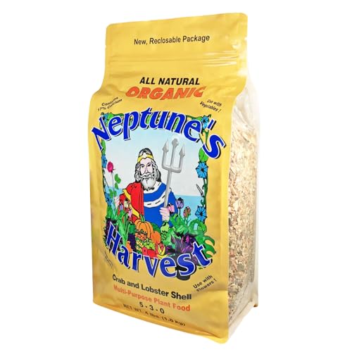 Neptunes Harvest Organic Crab & Lobster Shell Multi-Purpose Plant Food (5-3-0) - 4 LB Resealable Bag - Rich in Nutrients Soil Fertilizer - Plant Food for Lawns Gardens and Vegetables