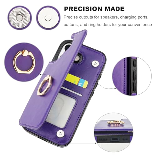 ONETOP for iPhone 17 Wallet Case with Card Holder, 360° Rotation Ring Kickstand RFID Blocking PU Leather Double Magnetic Clasp Shockproof Cover for Women and Girls 6.3 Inch (Purple) by ONETOP - Used condition - Image 8