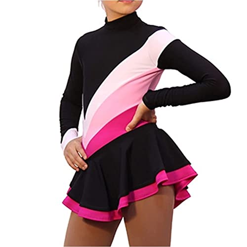 Figure Skating Dress Women, Girls Dance Performance Competition Clothing Dresses Skate Wear Long Sleeve High,Black,8Years #TOP12