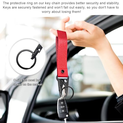 Image of Wevdn 2 PCS Car Key Chain, Fabric Metal Practical Multifunctional Motorcycle Keychain, Anti-Lost Keychain with O-Ring for Men Women (Red+Black)