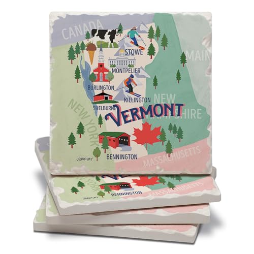 Thirstystone Vermont Attractions 4 Pack Tumbled Tile Stone Coasters