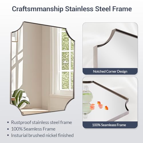 Image of MIRRORART 24x32'' Brushed Nickel Scalloped Bathroom Mirrors for Wall