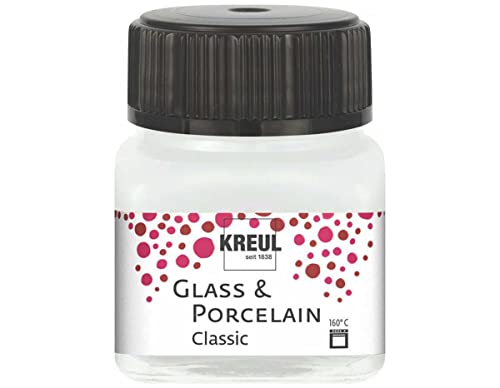 Kreul 16200 - Vetro & Porcellana Classico Bianco Crema, in Barattolo da 20 ml, Vernice Brillante a Base d'Acqua per Vetro e Porcellana, a Rapida Essiccazione, Coprente